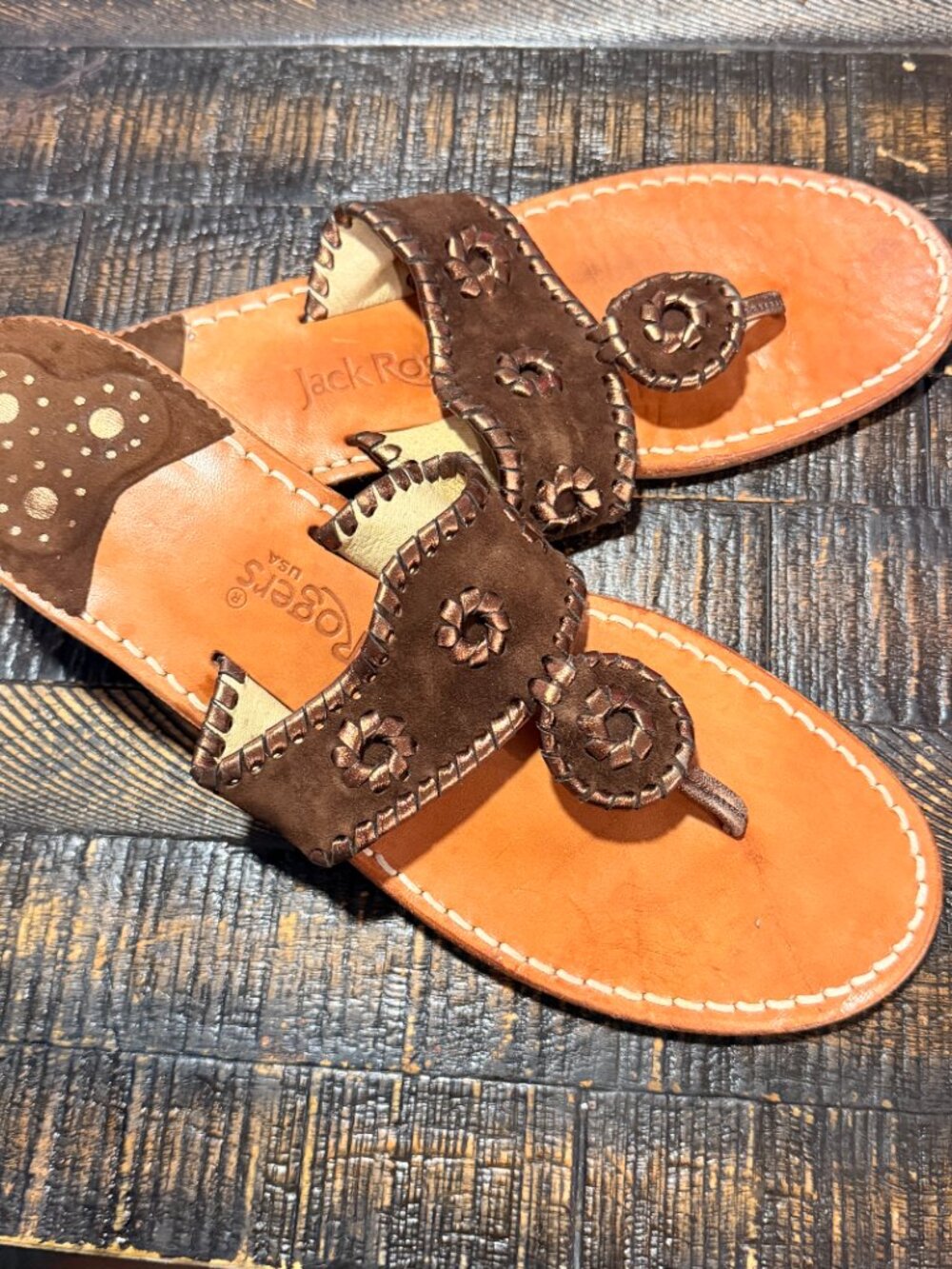 Jack Rogers Dark Brown Sandals size 10 M Swede